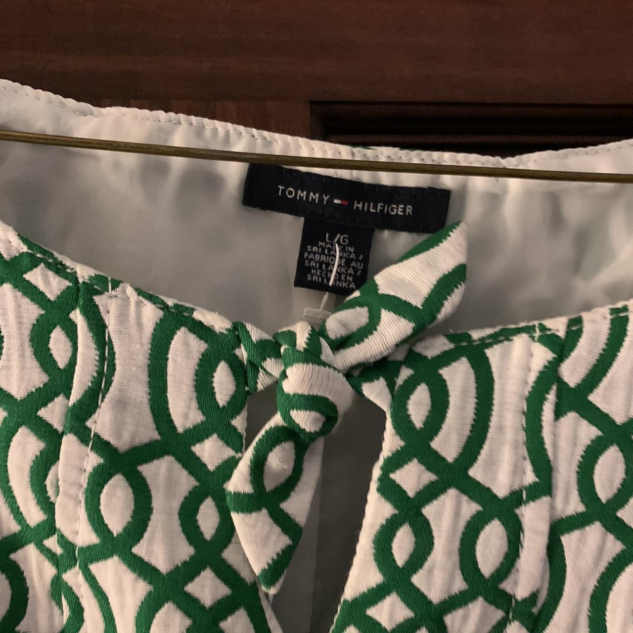 Tommy Hilfiger Women's Green and White Dress | Depop