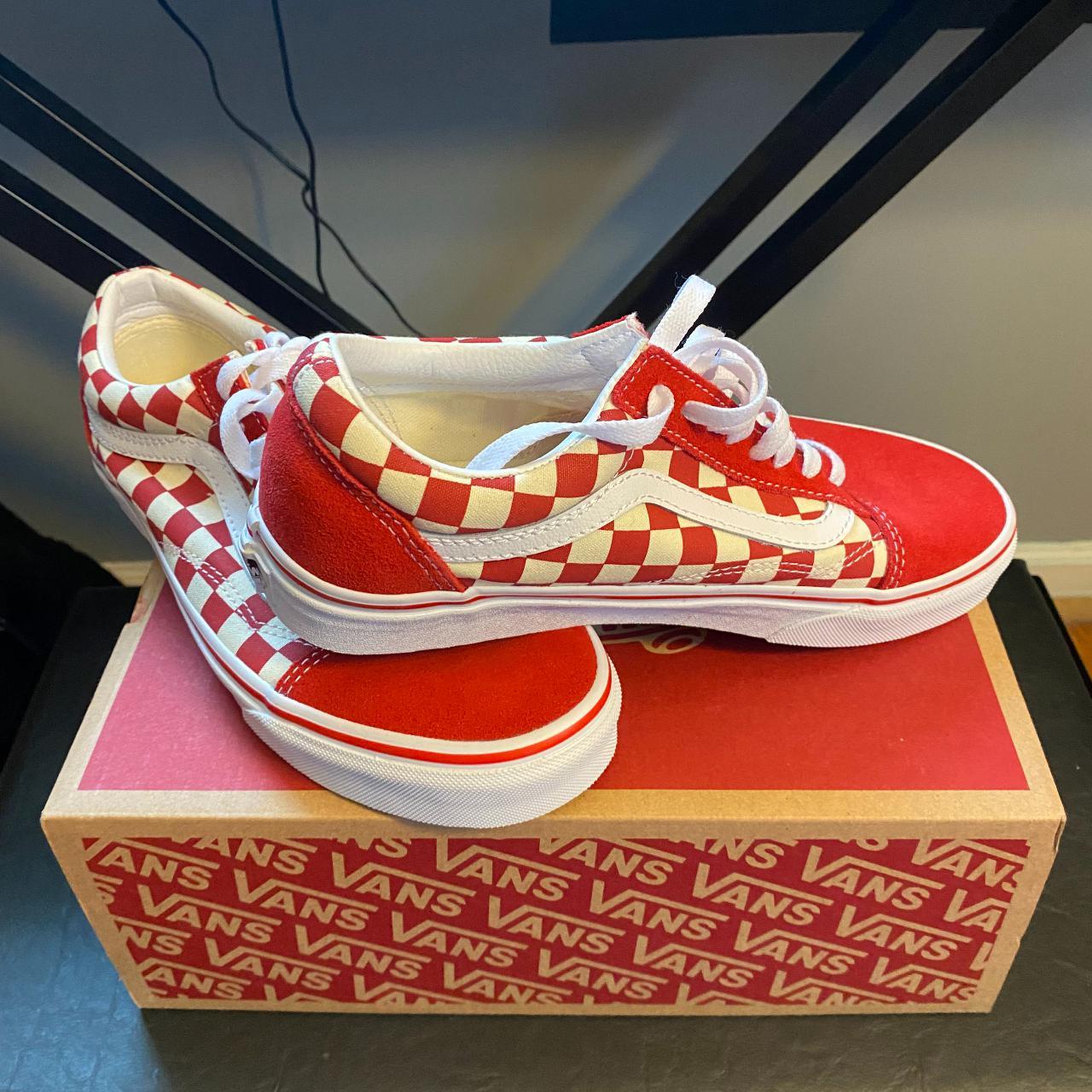 Vans Primary Check Old Skool (Racing Red/ White).... - Depop