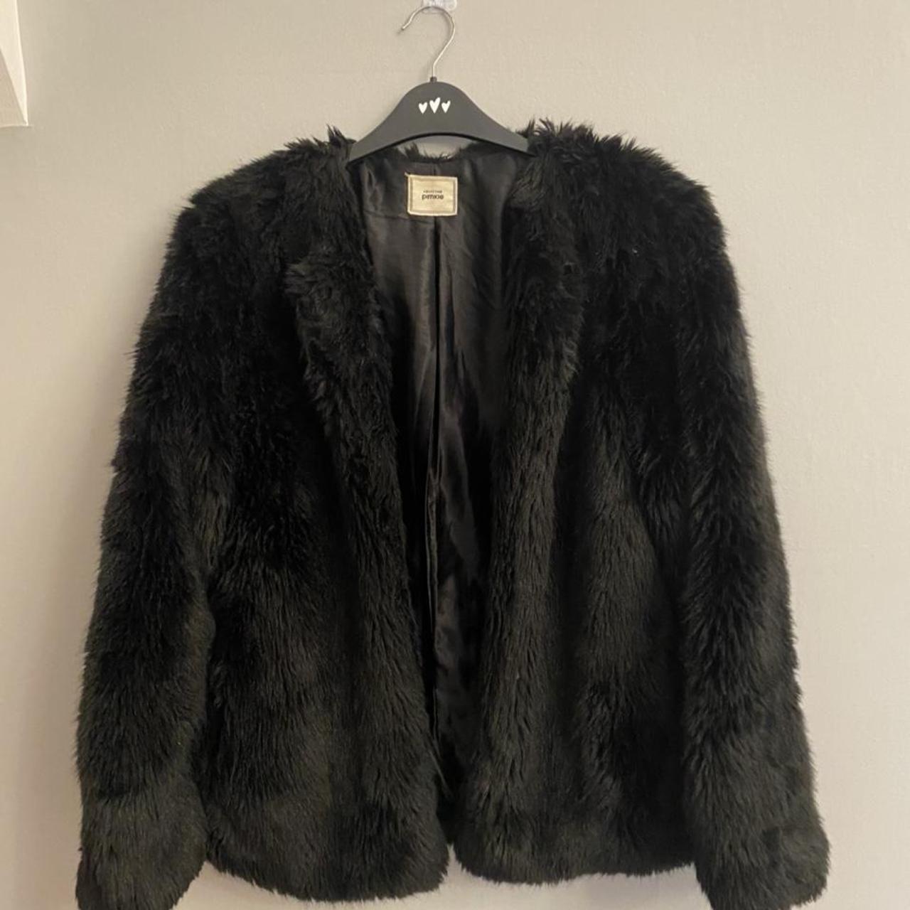 Pimkie Black Fluffy Coat Size 10 So Warm And Thick, - Depop