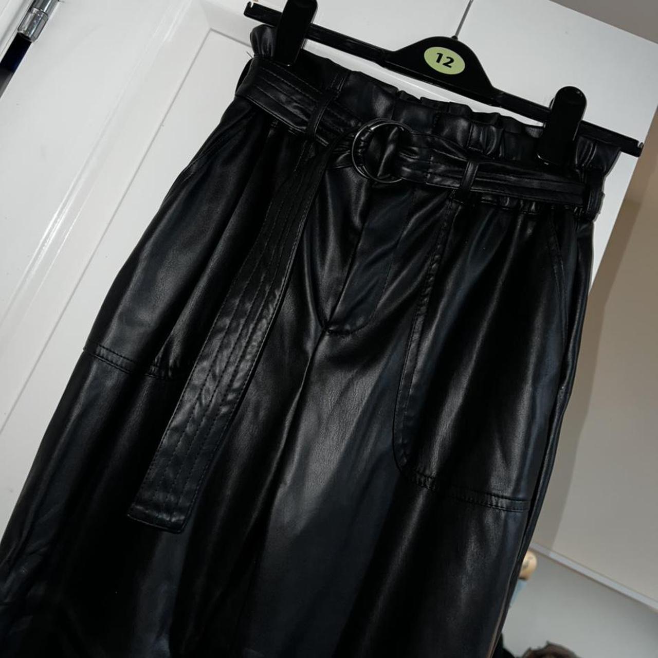 Paper bag waist leather trousers UK size 8, can also... Depop