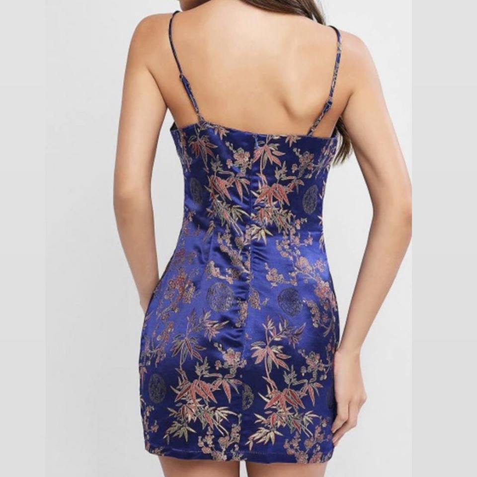 floral jacquard spaghetti strap lace dress