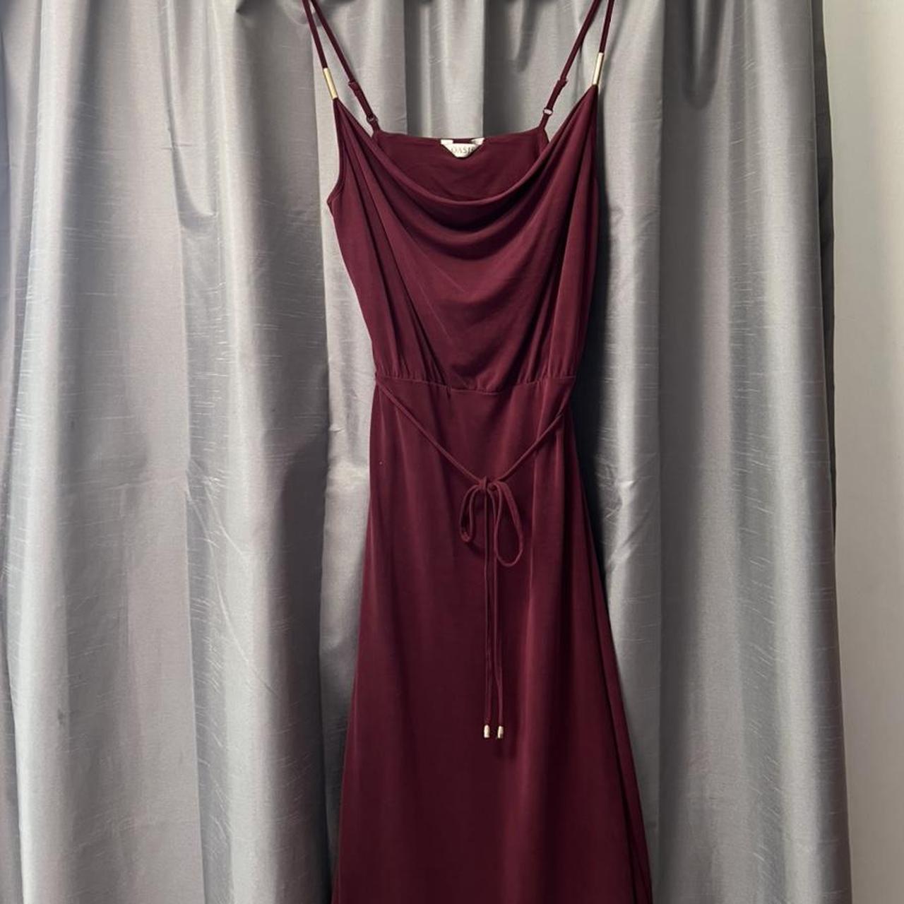 Long Burgundy/Red Figure Hugging Oasis... - Depop