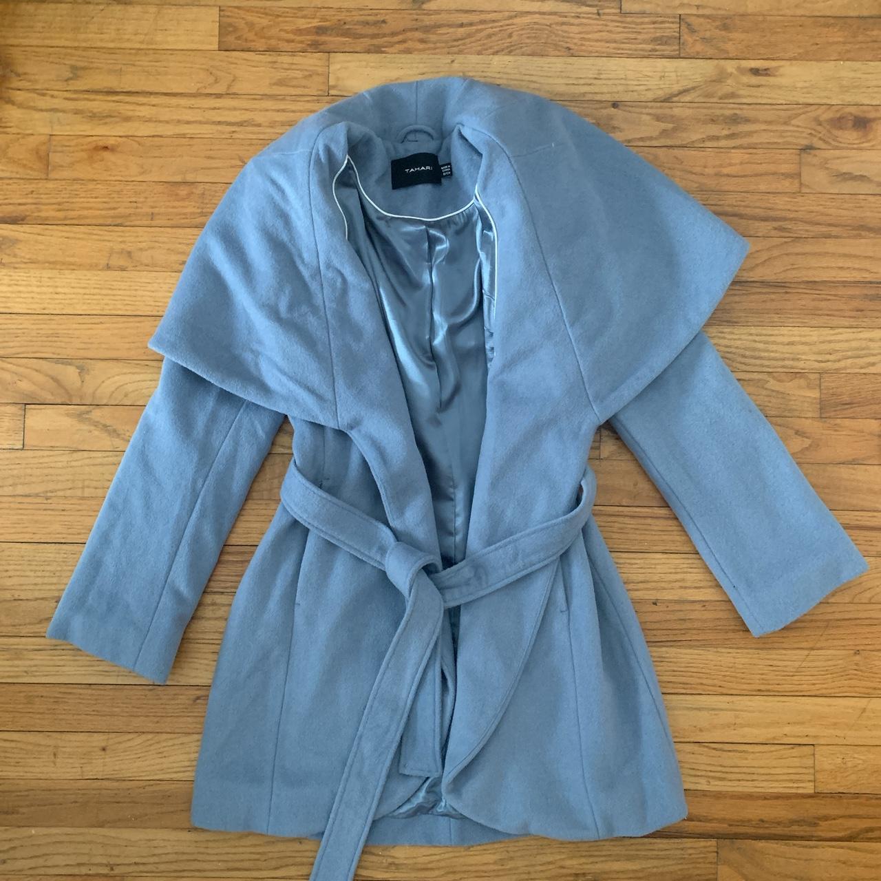 tahari women's wool wrap coat with tie belt