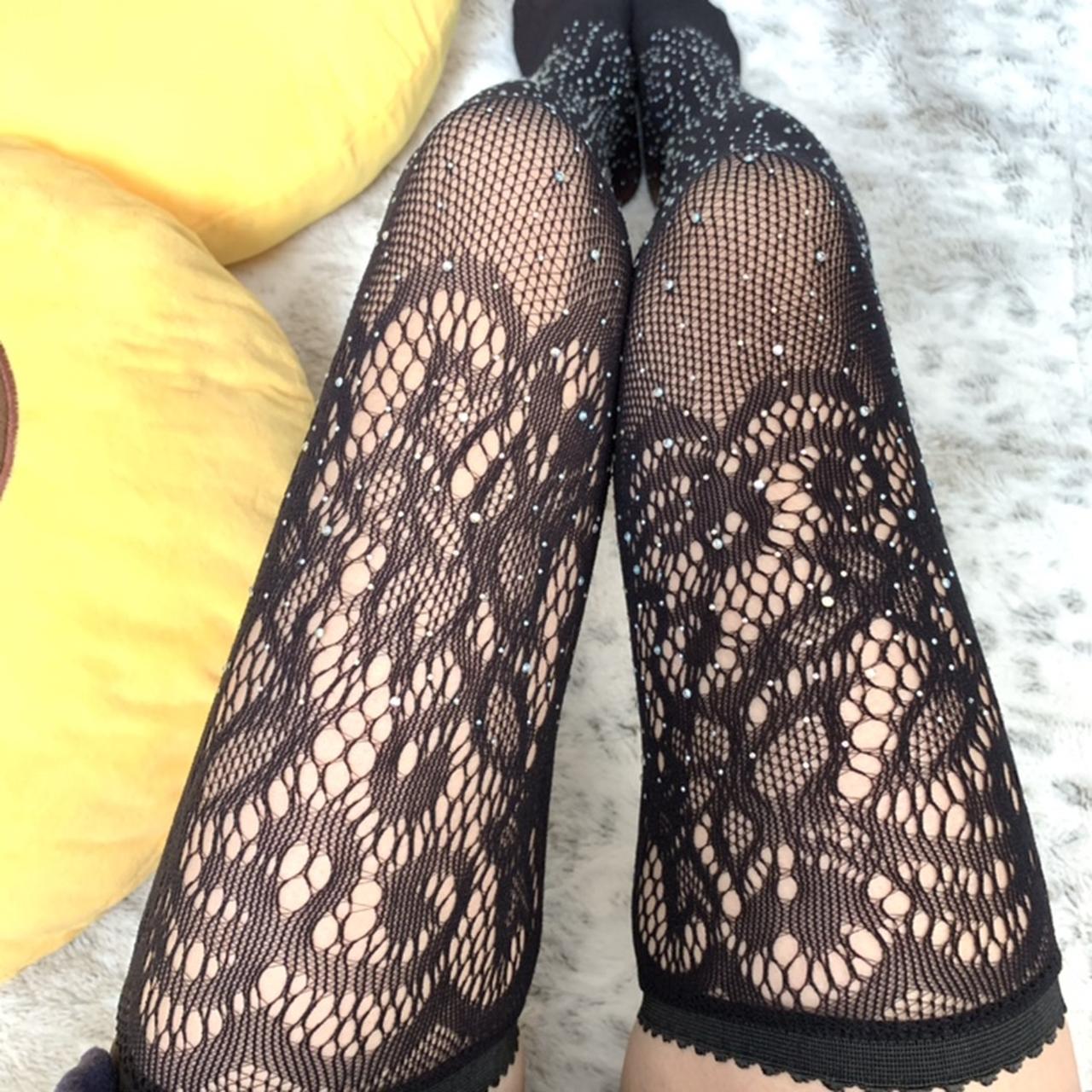 New Sexy Women Crystal Fishnet Thigh Fishnet... - Depop