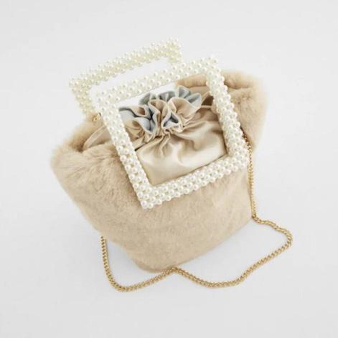 Zara faux fur basket bag with Pearl handles. Brand... - Depop
