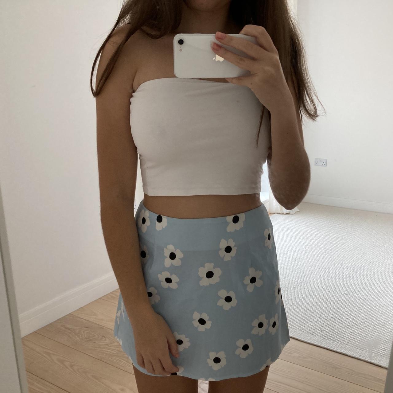 Princess Polly Women's Blue And White Skirt | Depop