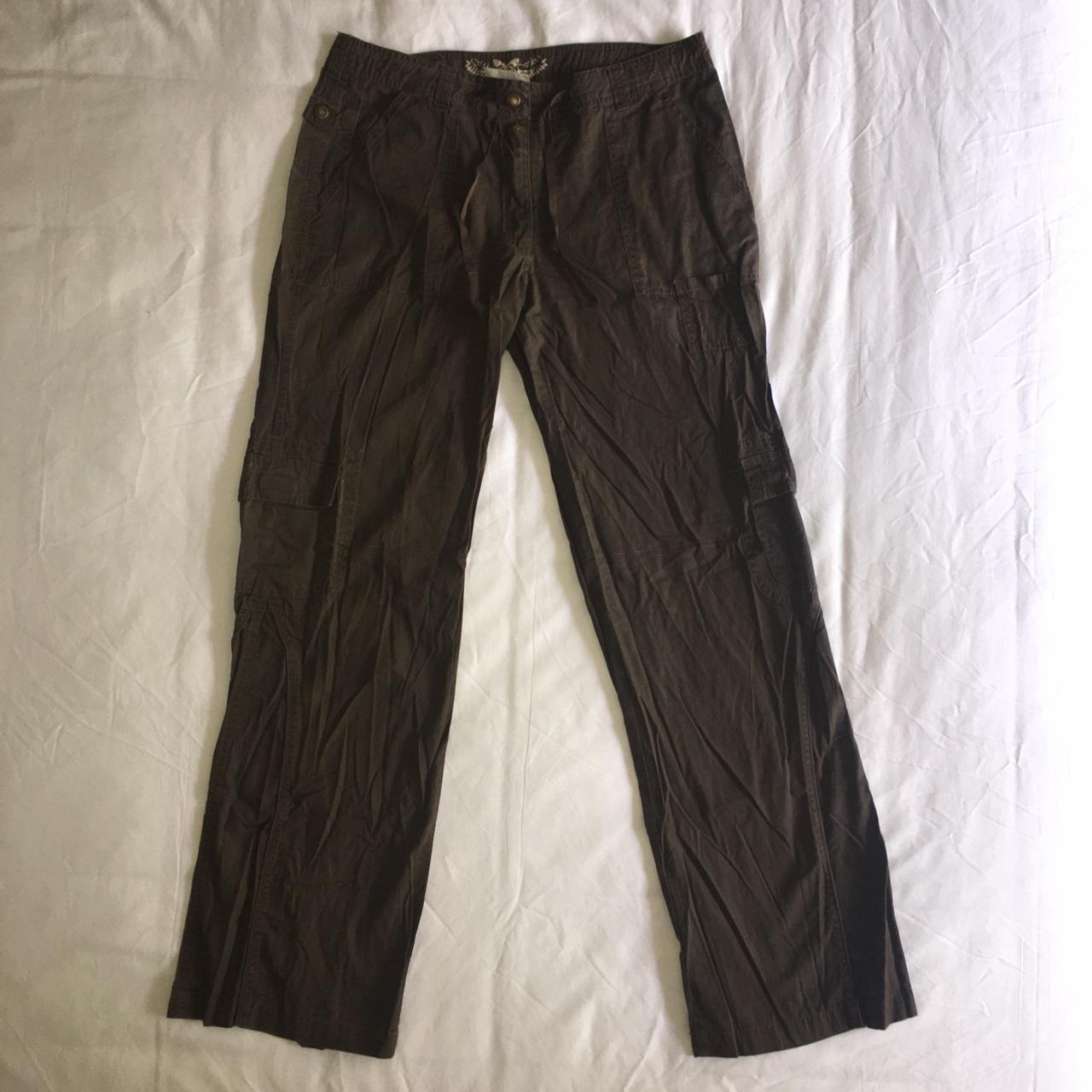 chocolate brown cargo pants with side pocket and... Depop