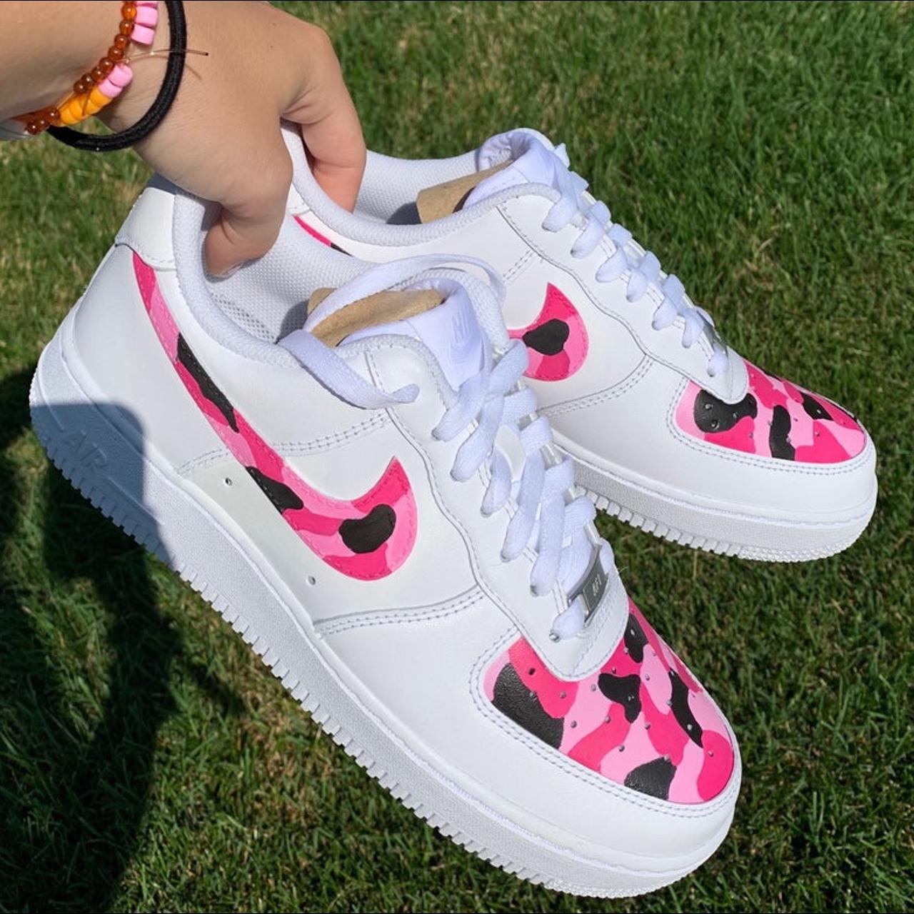 Nike Air Force 1 - all white Custom painted cow - Depop