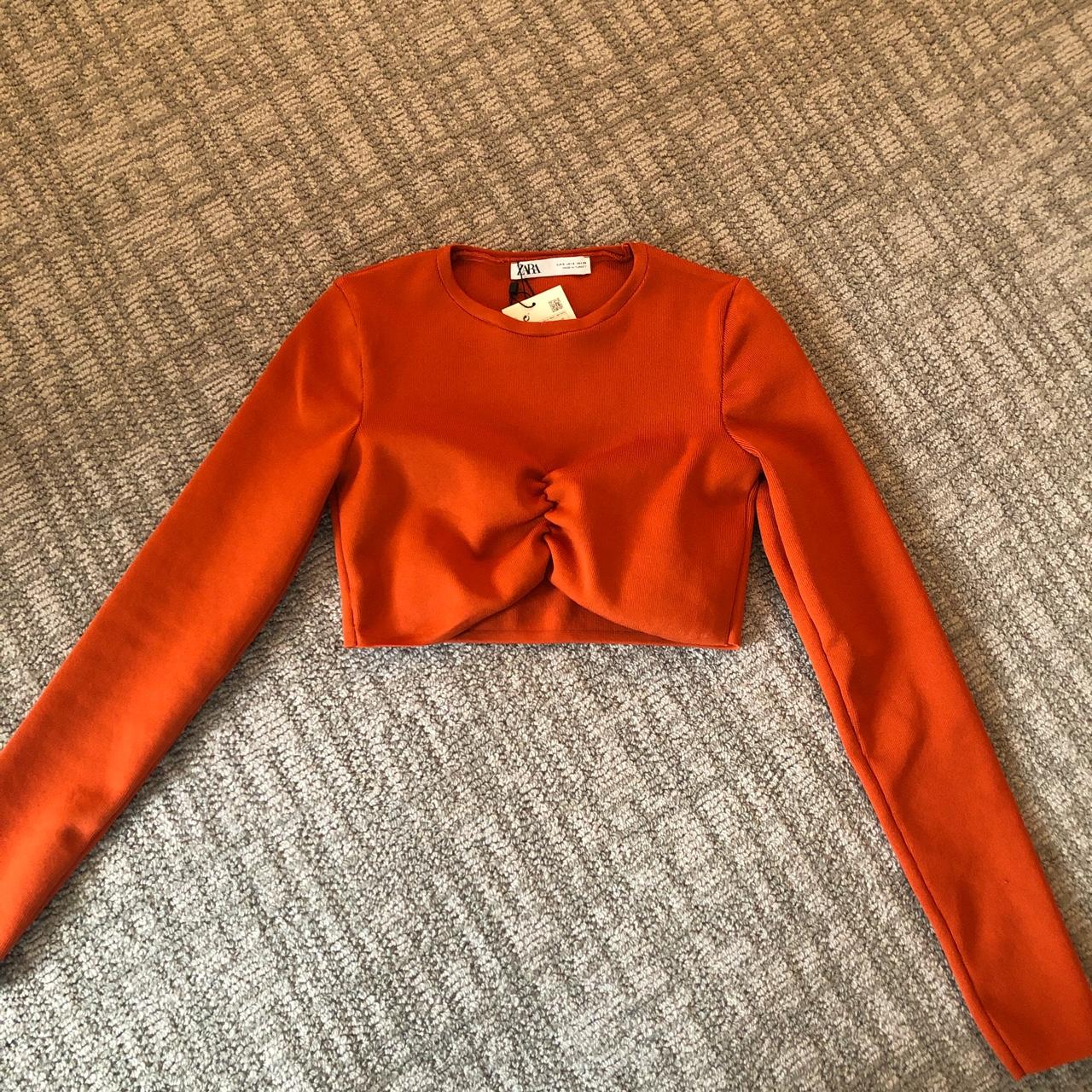 Zara cropped orange ribbed Cute Depop