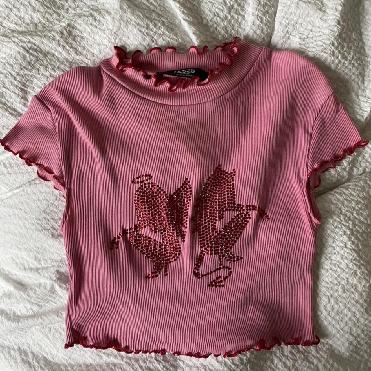 jaded london Y2k angel devil pink diamante crop top... - Depop