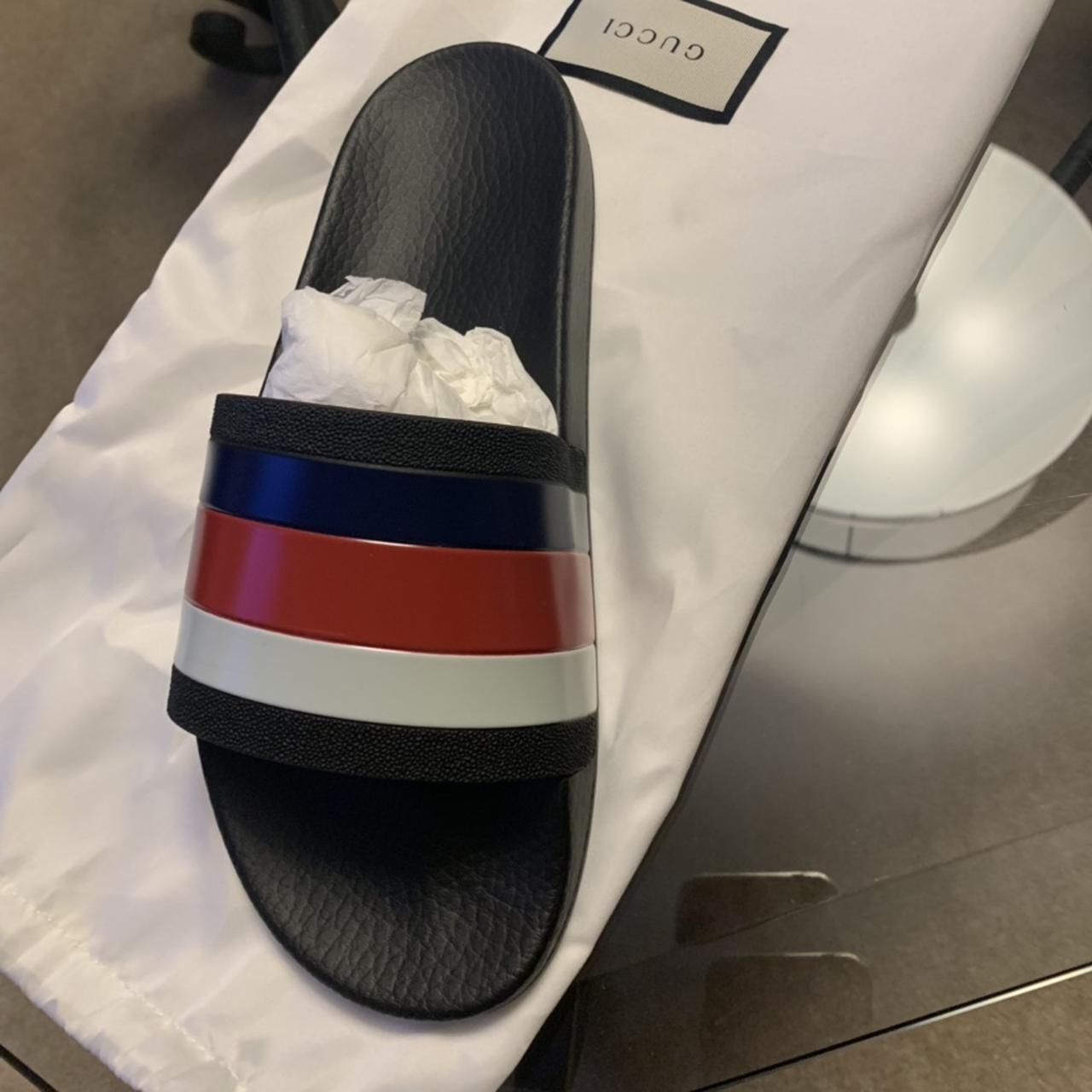 Gucci pursuit 72 slides in the blue red and white Depop