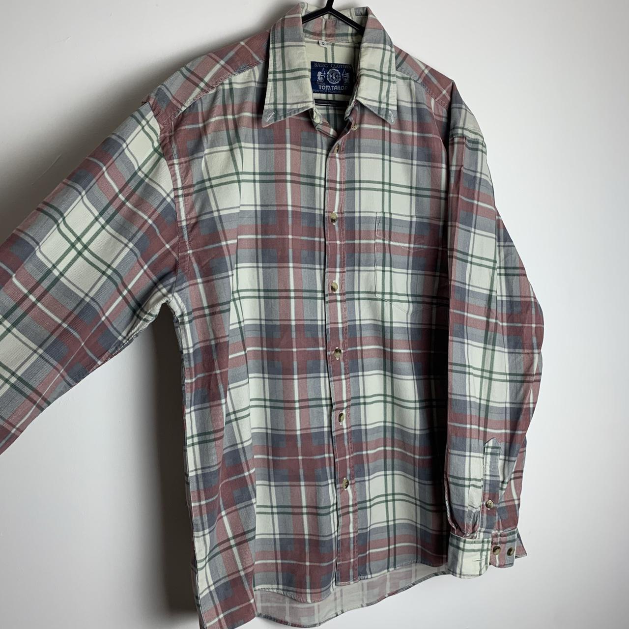 Men’s vintage corduroy checkered shirt in grey &... - Depop