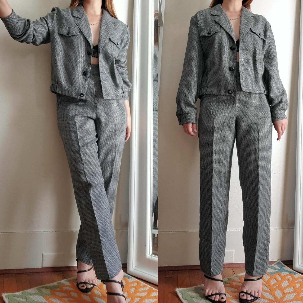 Vintage Pants Suit Set Highwaist gray slightly tweed... Depop