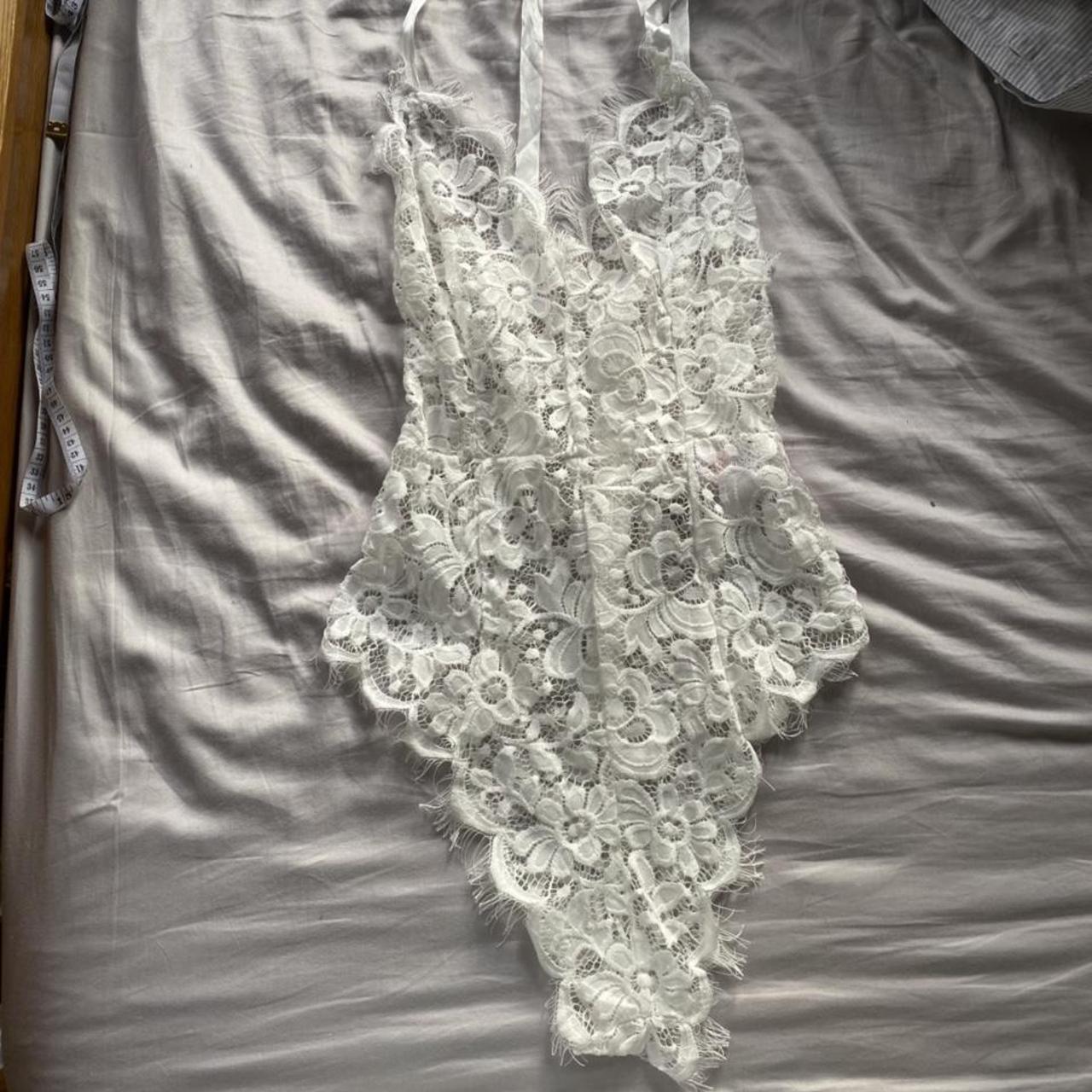 lace body suit with ribbon ties 🤍 free uk shipping... - Depop