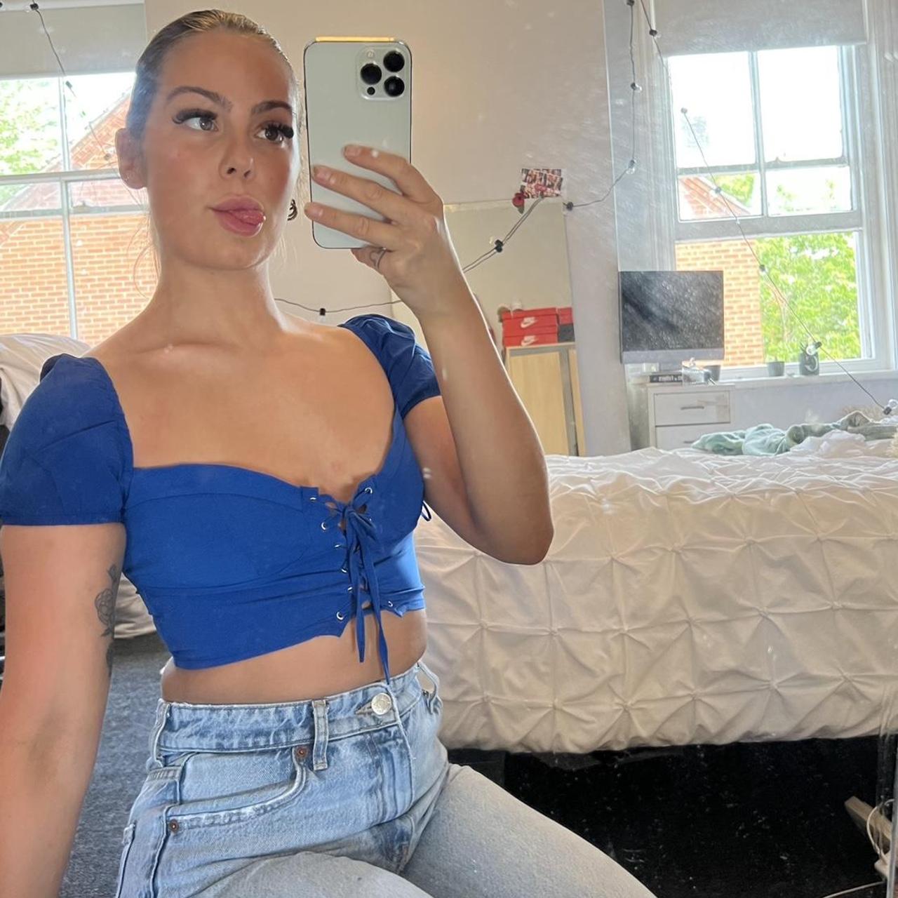 💙 blue bandana top 💙 off the shoulder, corset-like, - Depop