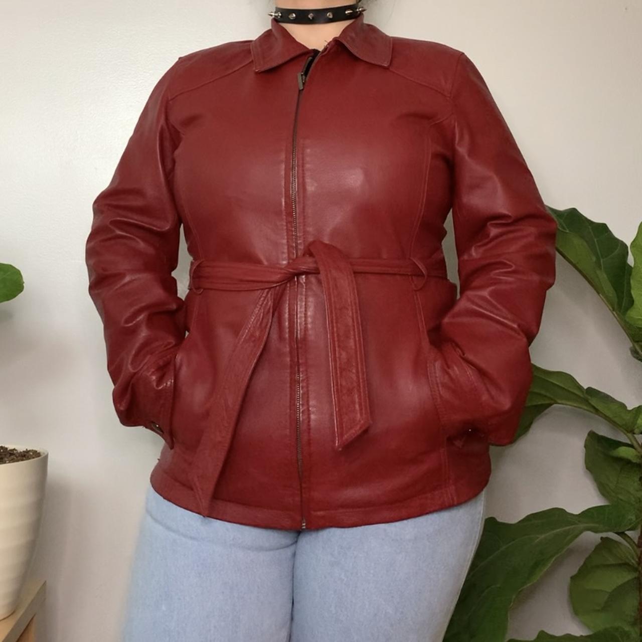 〰️ Vintage Burgundy Leather Jacket Gorgeous 90s... - Depop