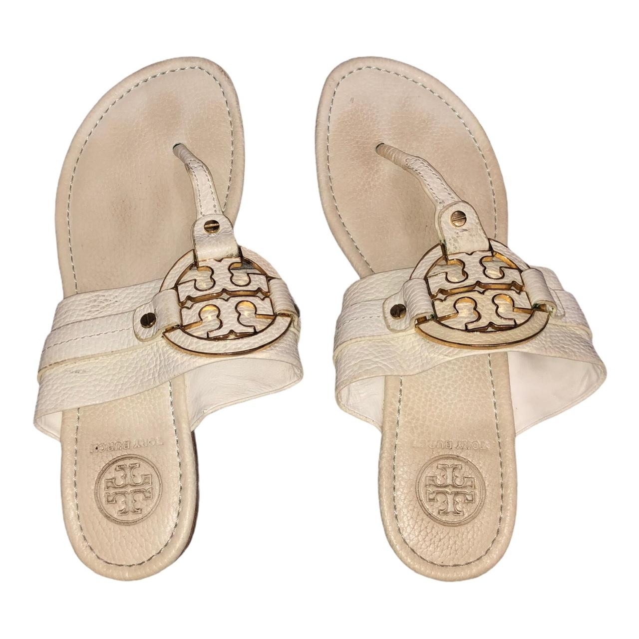 Tory Burch Women's White and Gold Sandals | Depop