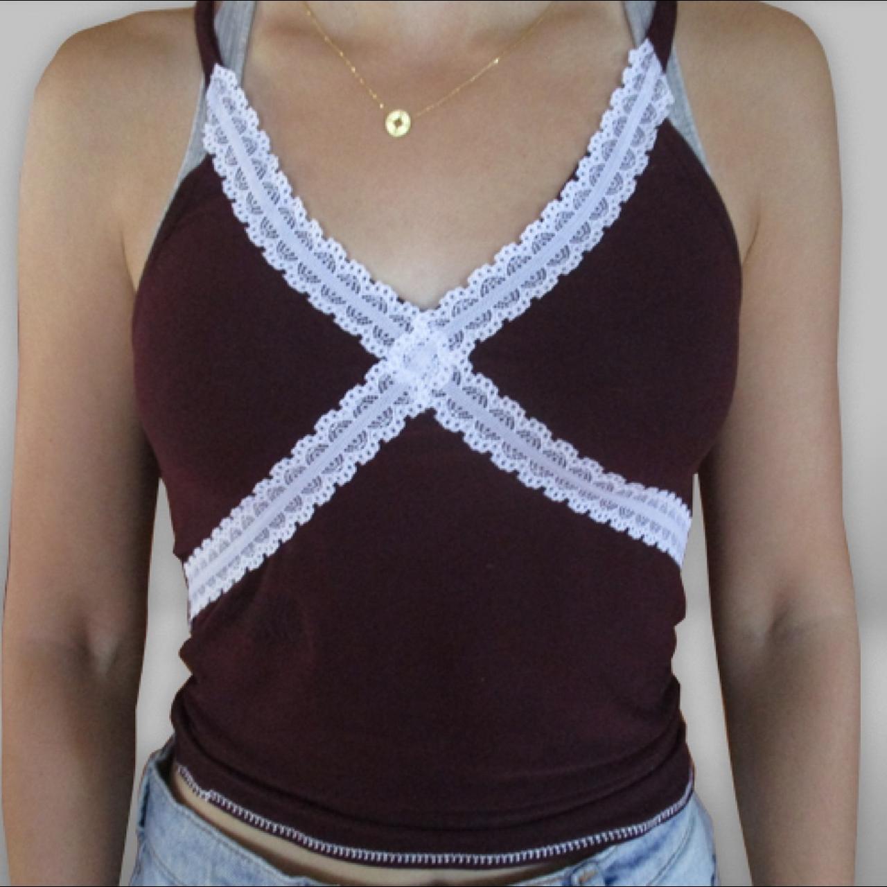 🤍Maroon tank top with lace and hem detailing! This... Depop