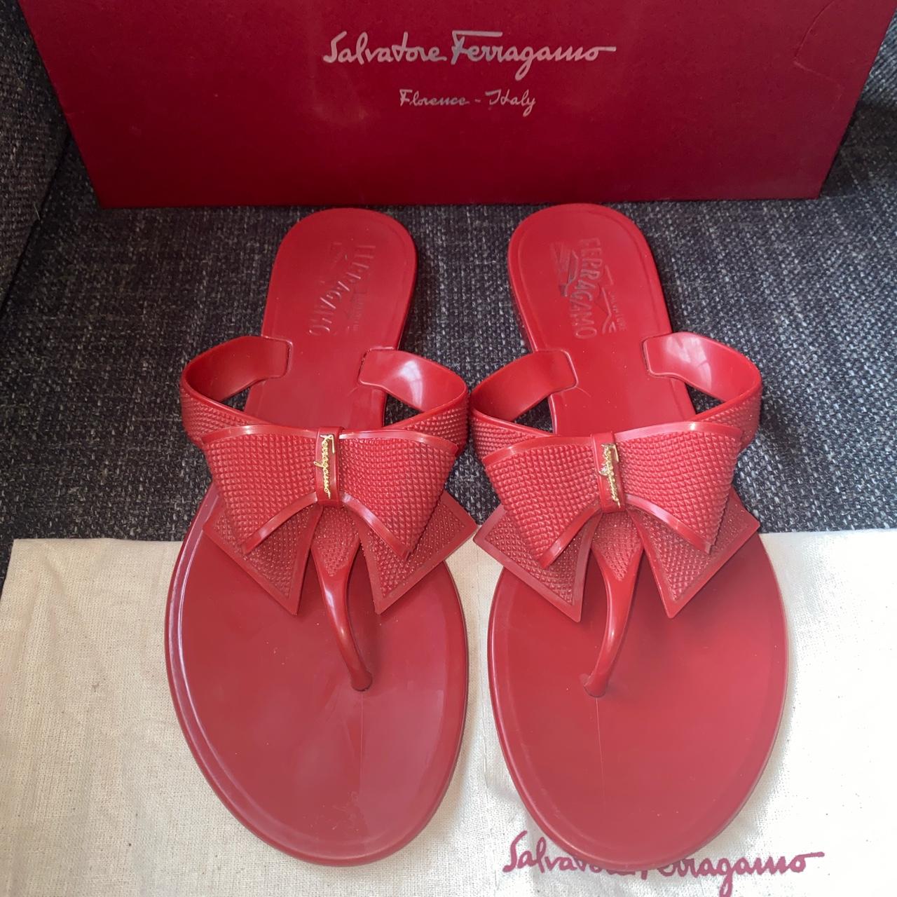 SOLD Ferragamo Red Jelly Bali Rosso Bow Flip Flop