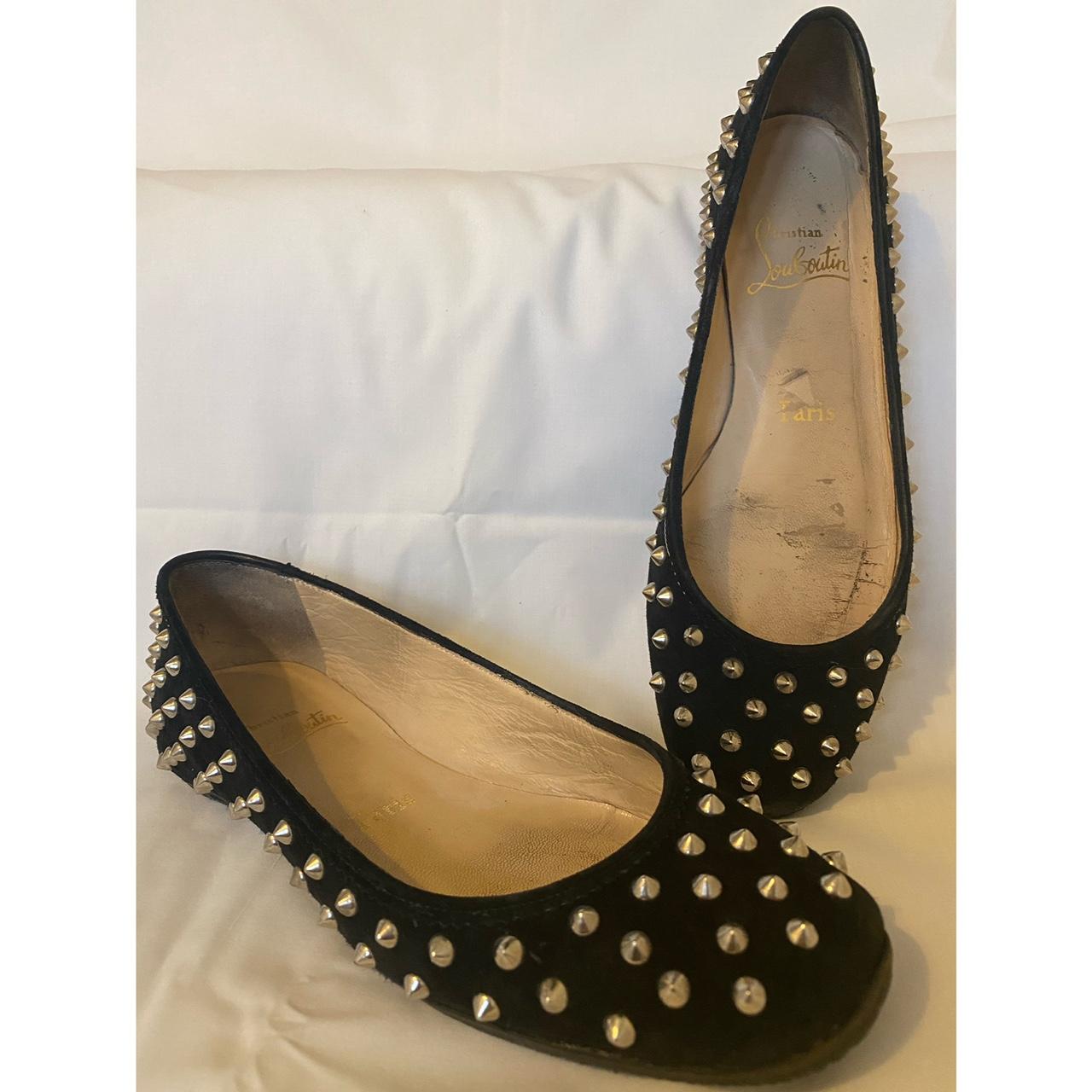 CHRISTIAN LOUBOUTIN BLACK STUDDED FLATS Size 36