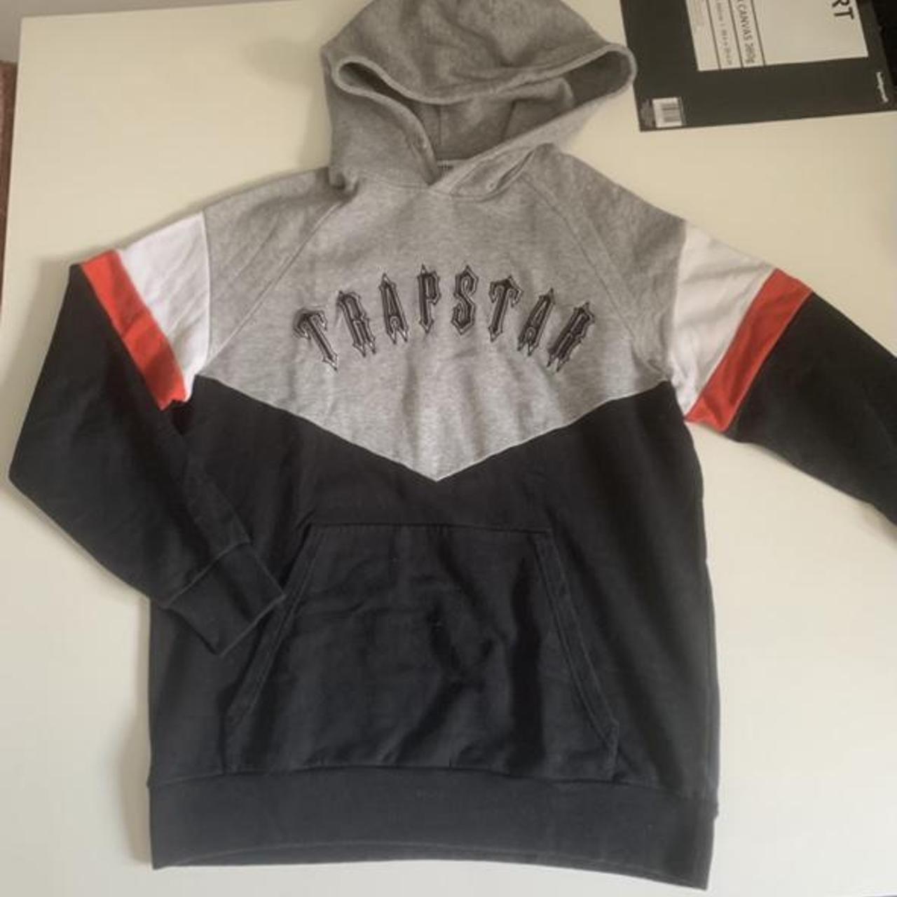 Trapstar Men's Grey and Red Hoodie Depop