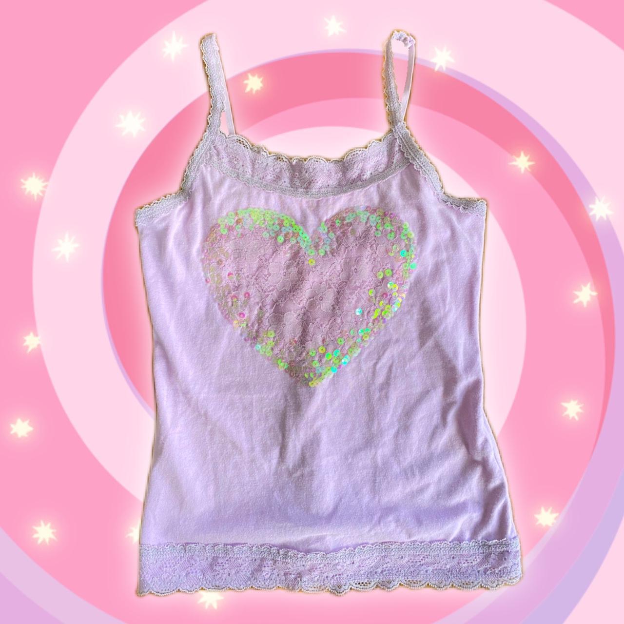 Purple Heart Sequin Sparkly Lace Camisole From Depop 4790