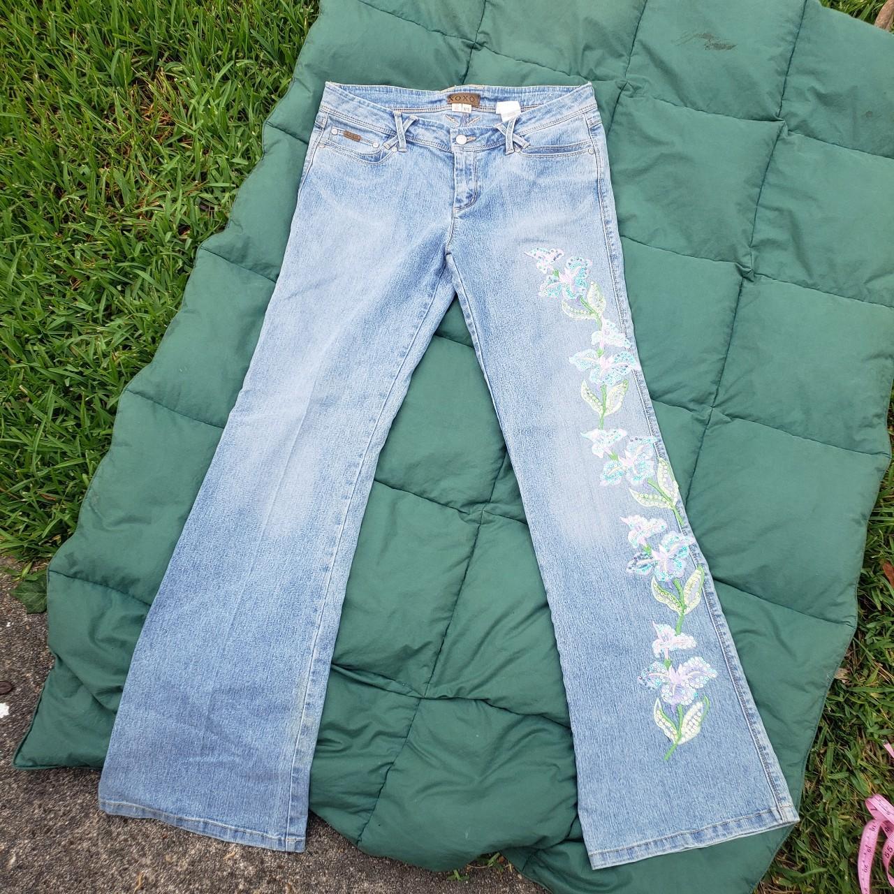 Y2k 00s XOXO Low rise flare jeans with flower and...