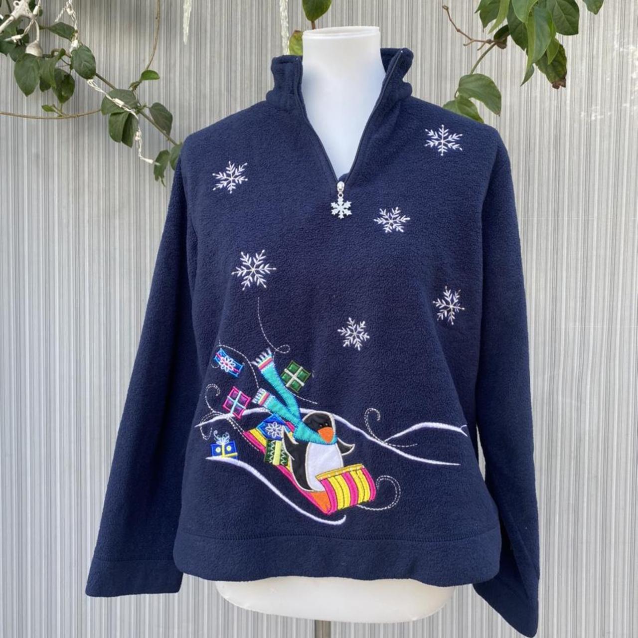 White stag turtleneck embroidered Christmas sweater... Depop