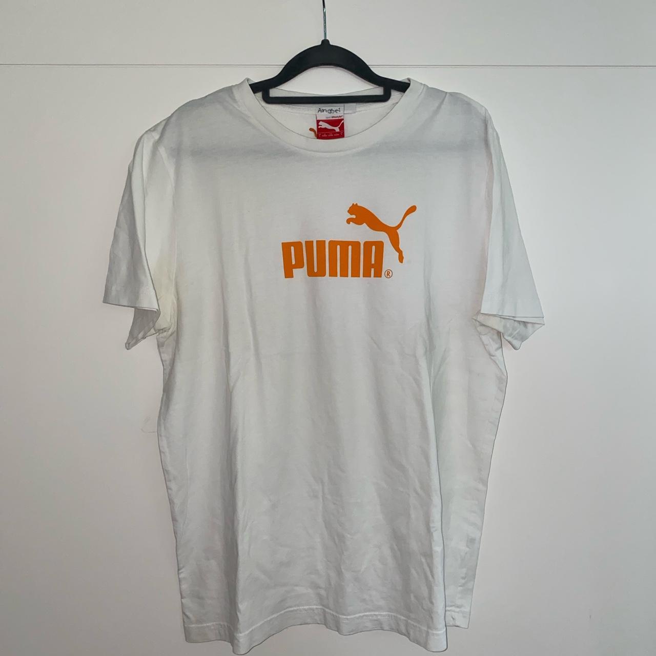 early 2000s puma t shirt. orange and white. men’s XL... - Depop