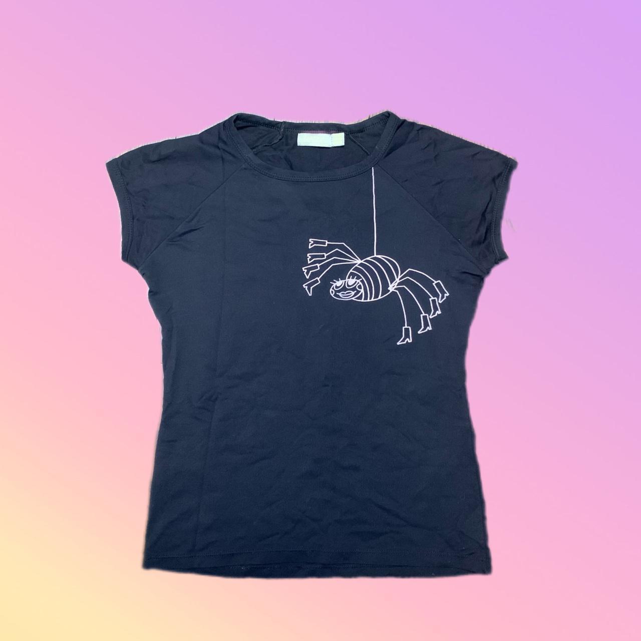💘Black Cap Sleeve Baby Tee with The Cutest “Spider... - Depop