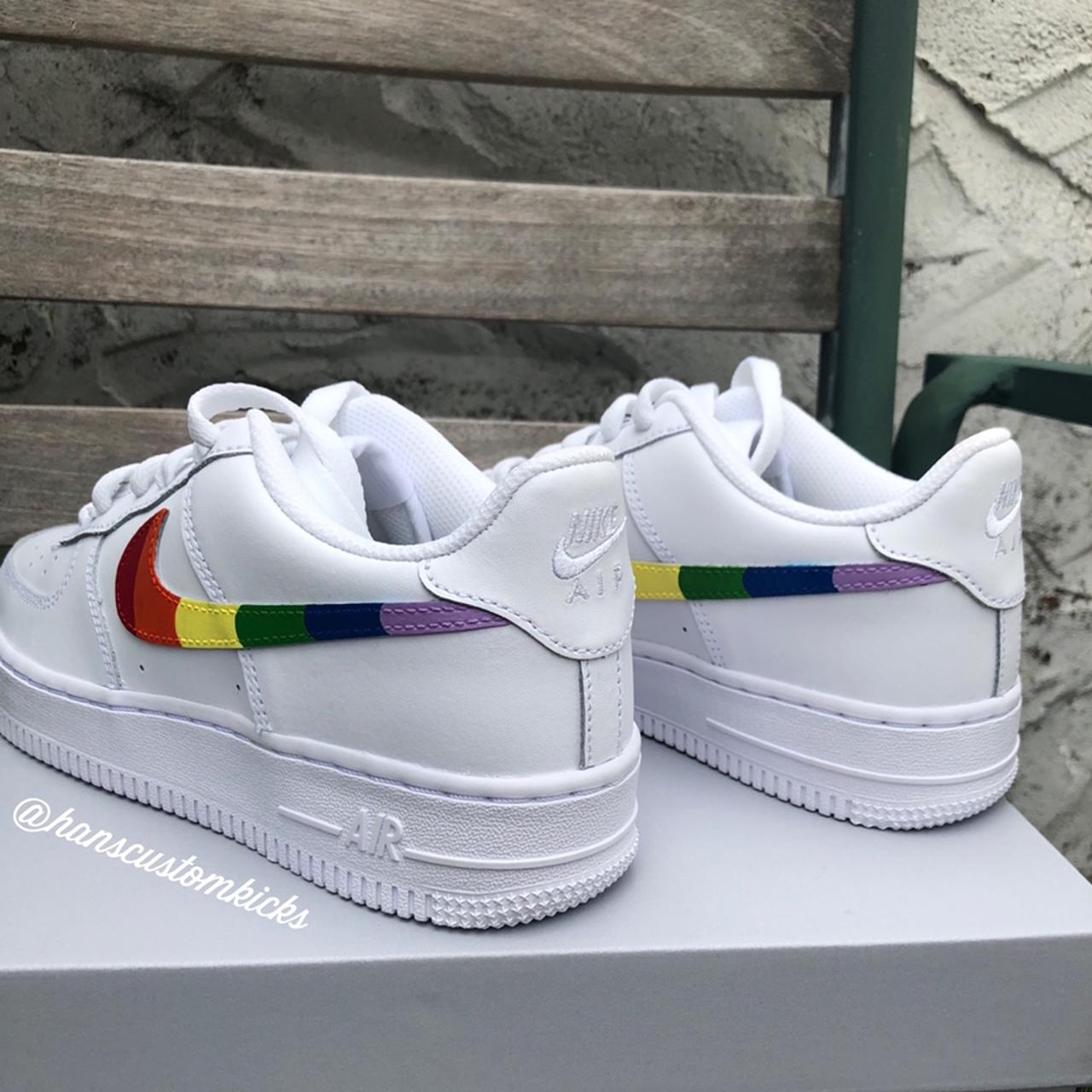 Nike Air Force 1 CUSTOM Rainbow drip tick Get - Depop