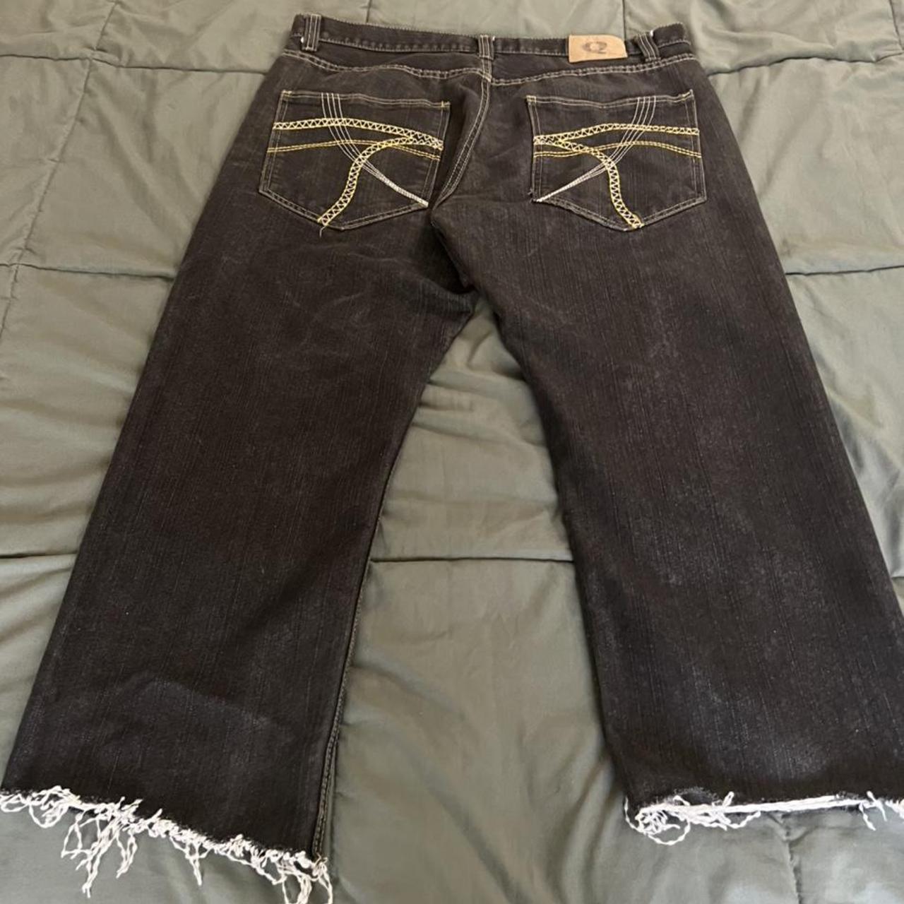 size 40x30 baggy black jeans with design on back... - Depop