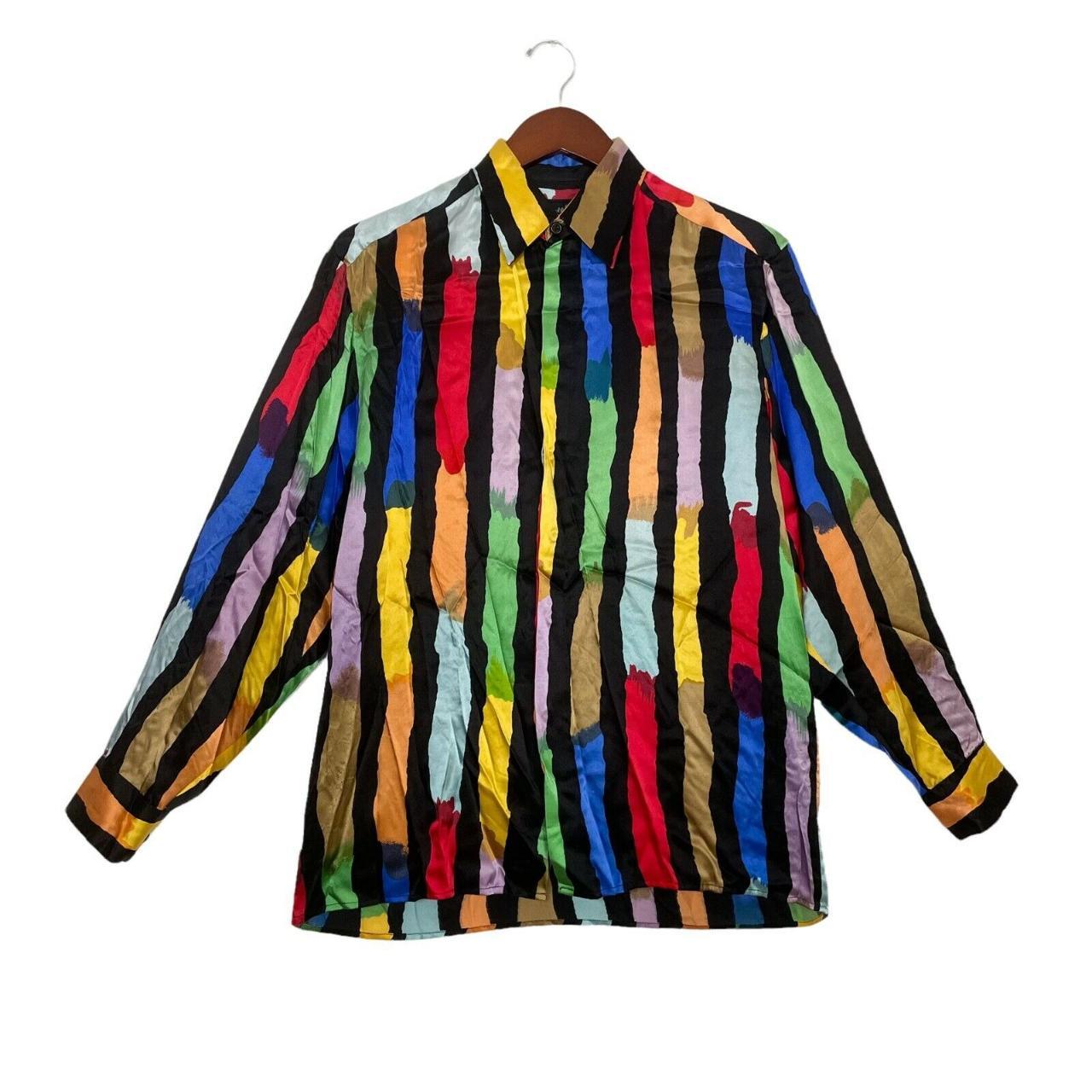 Vintage Genelli 100% Silk Dress Shirt Bright... - Depop