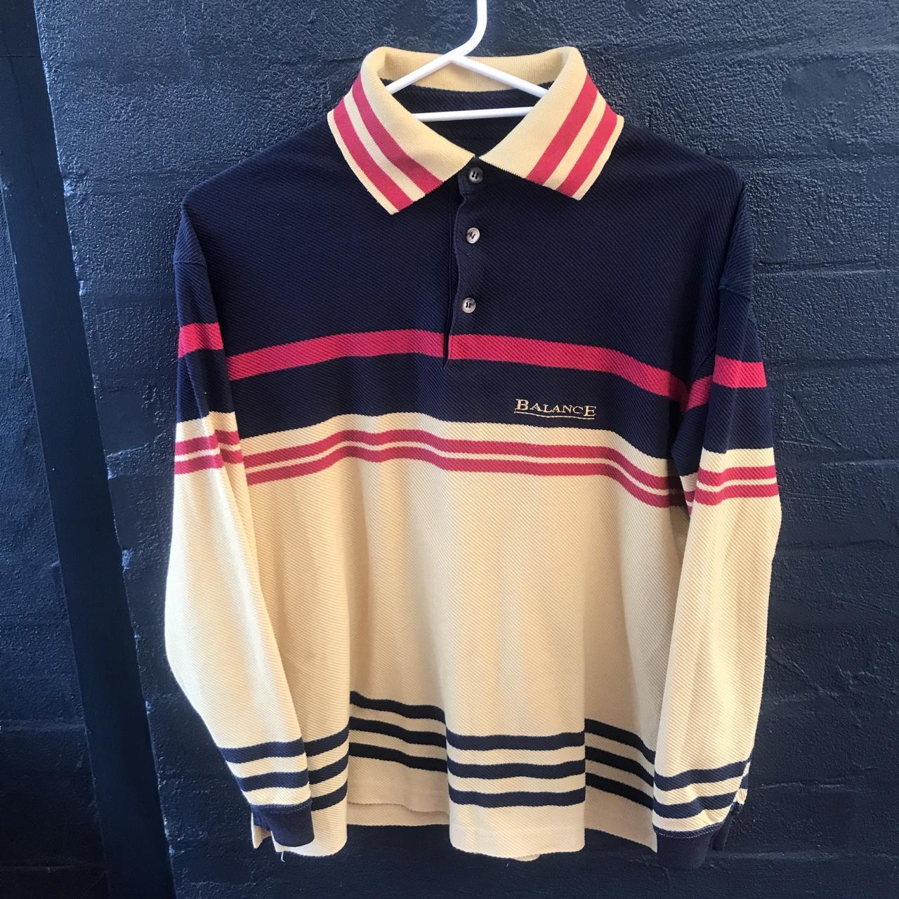 Vintage 1990’s striped long sleeved polo rugby... - Depop