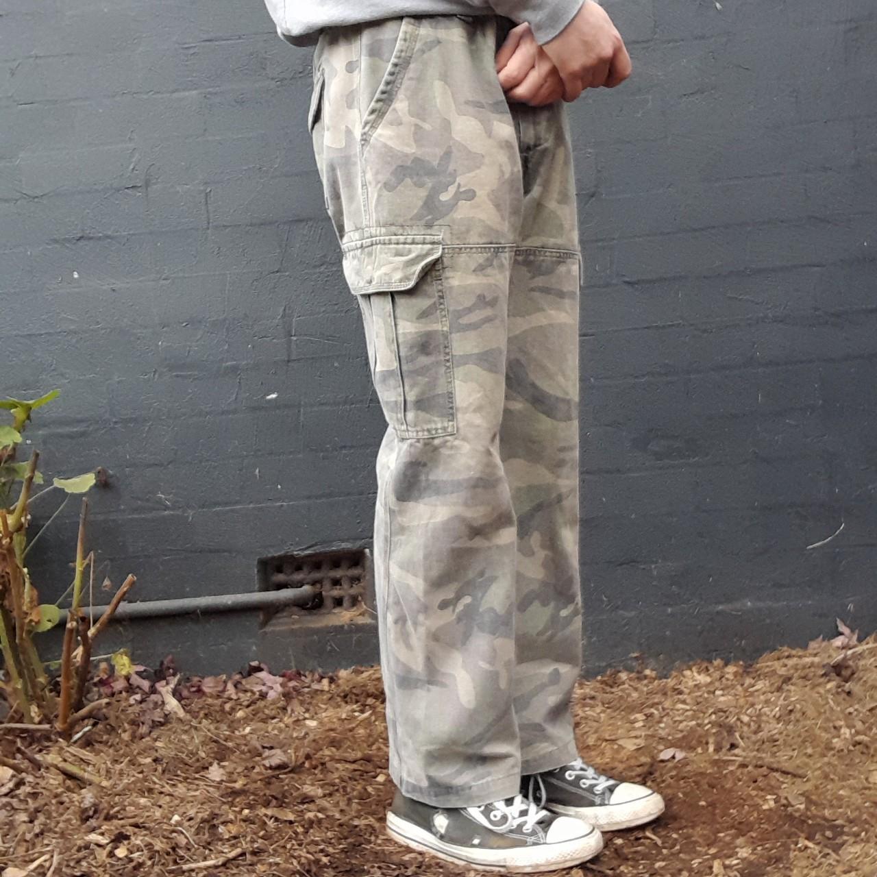 Camo cargo pants with regular fit through leg - Depop