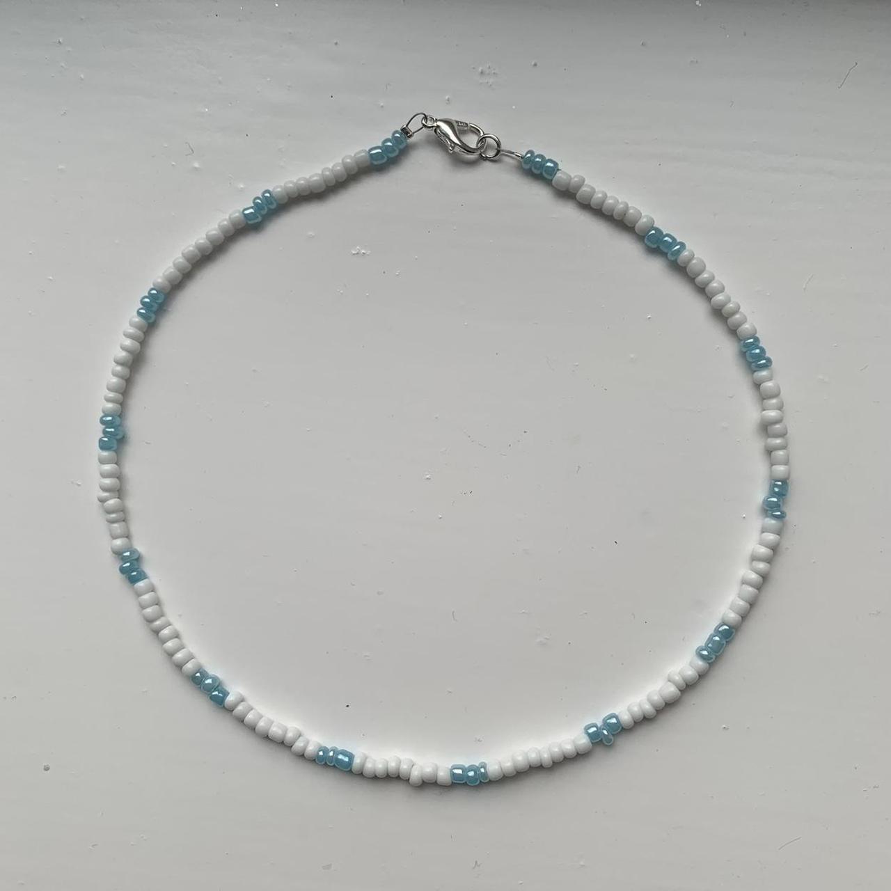 💙handmade choker necklace made with blue and white... - Depop