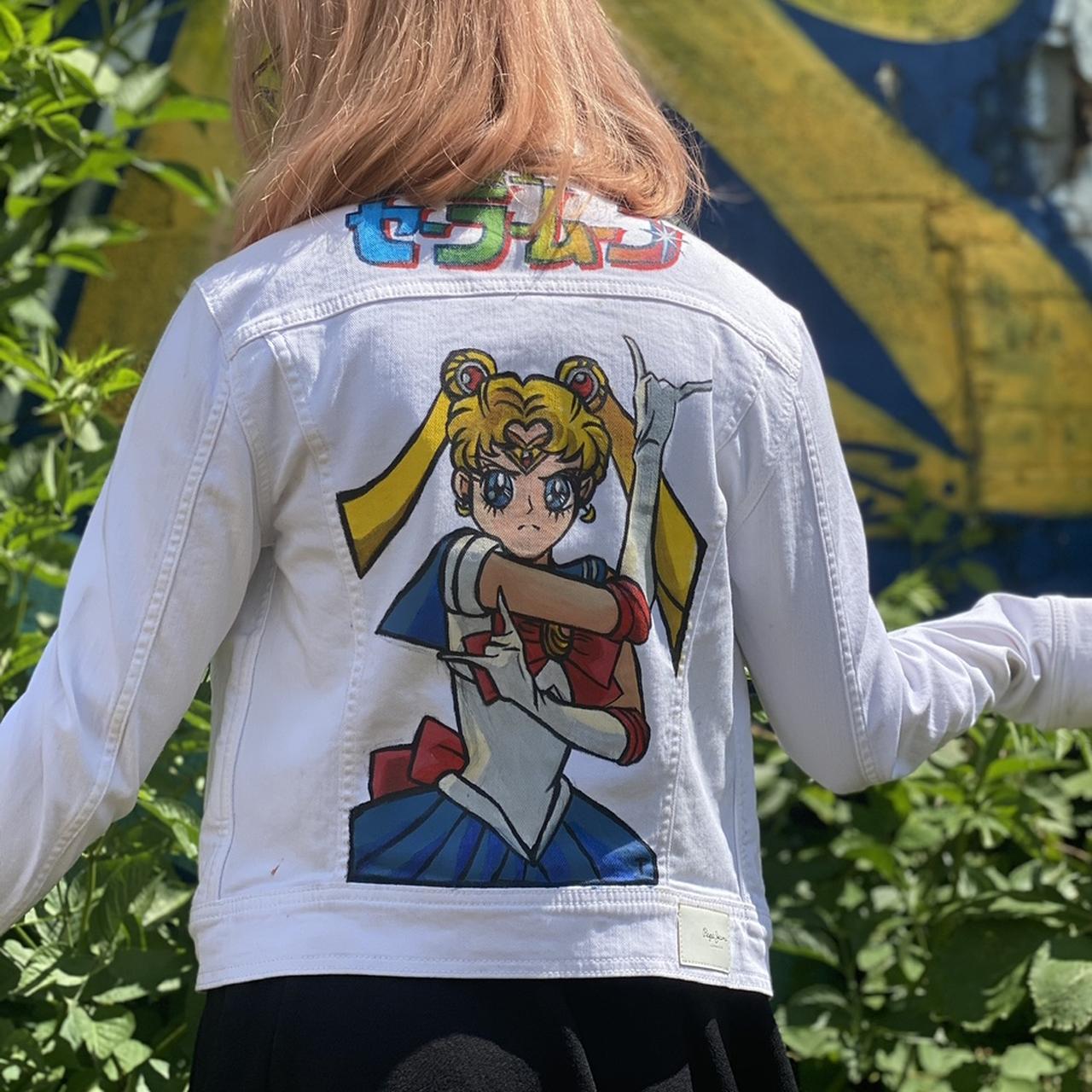 Sailor moon hand painted denim jacket, custom denim jacket, sailor