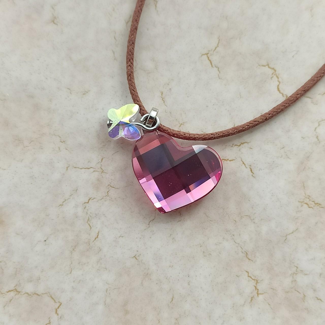 Oval Dangle Heart Pendant Necklace w/ Swarovski Crystals | Dahlia