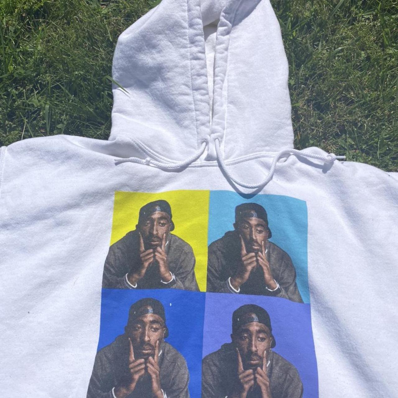 Super clean Tupac White hoodie. Huge front print... - Depop