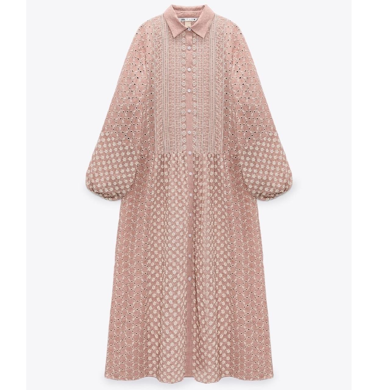 zara pink embroidered midi dress