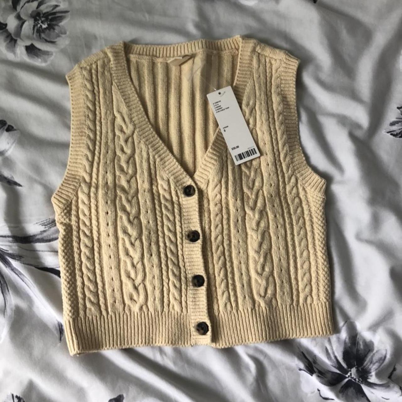 Urban Outfitters Cream Cable Knit Vest Sleeveless - Depop
