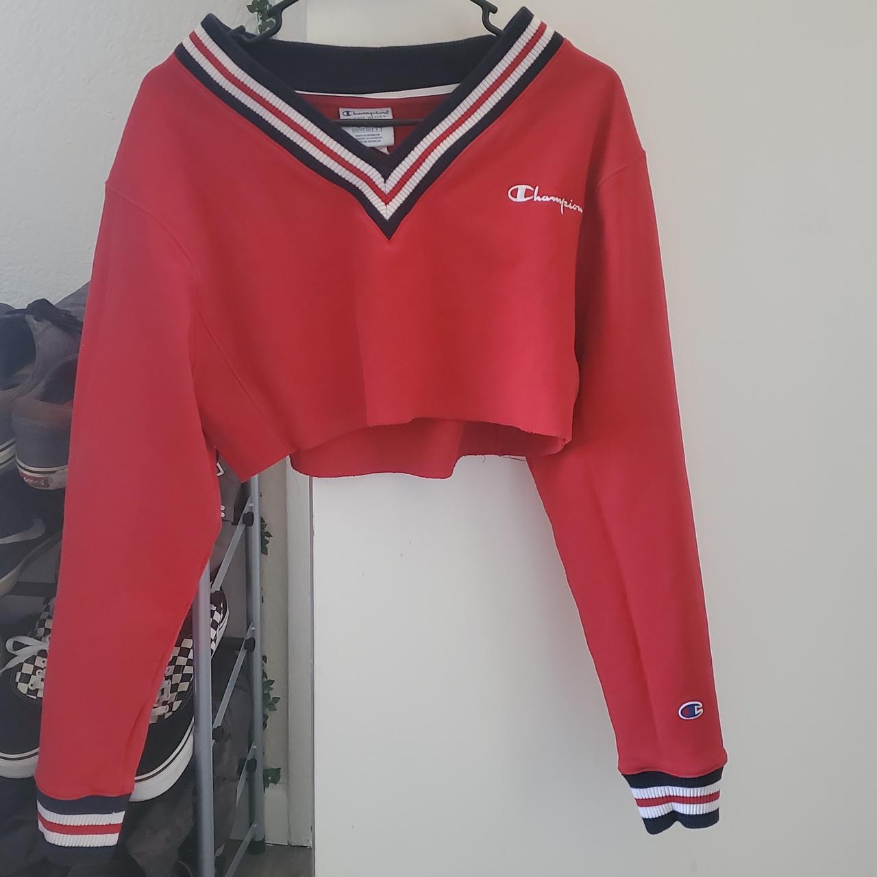 Red champion crop online top hoodie