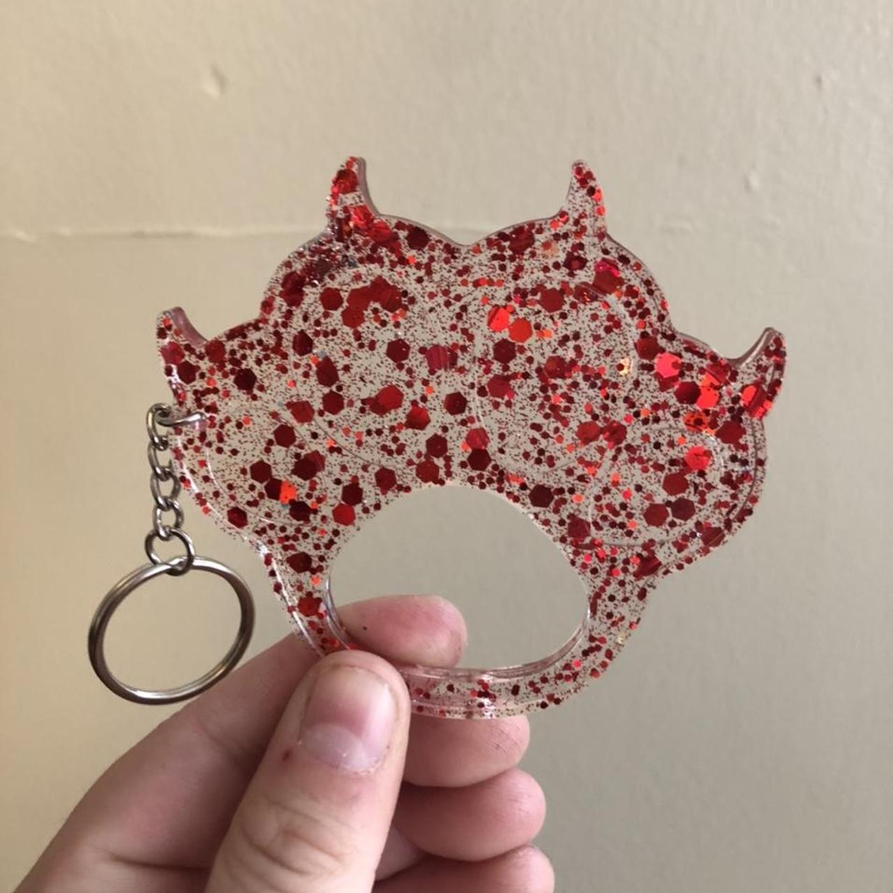 Red glitter self defense paw keychain. Handmade with... Depop