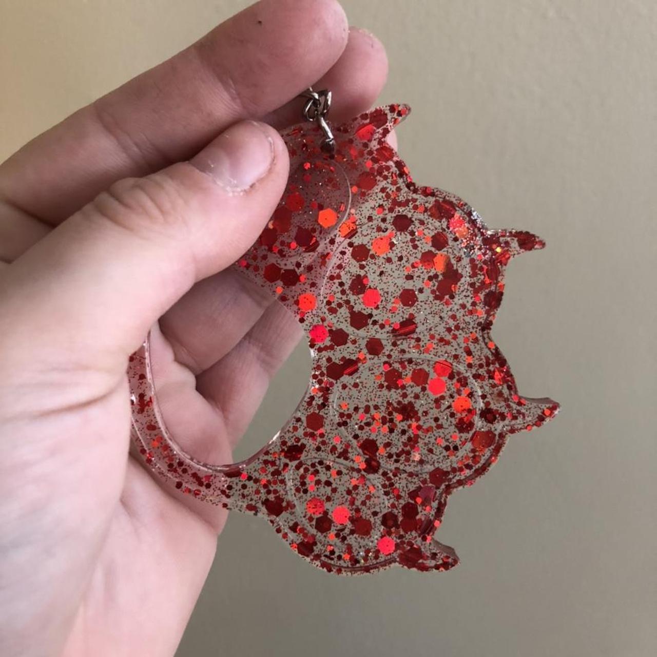 Red glitter self defense paw keychain. Handmade with... Depop