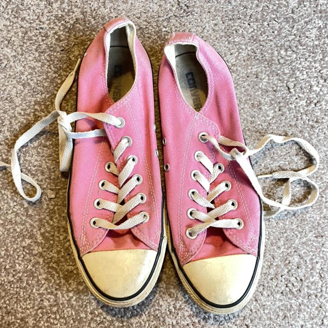 Pink low top canvas converse, quite worn in and... - Depop