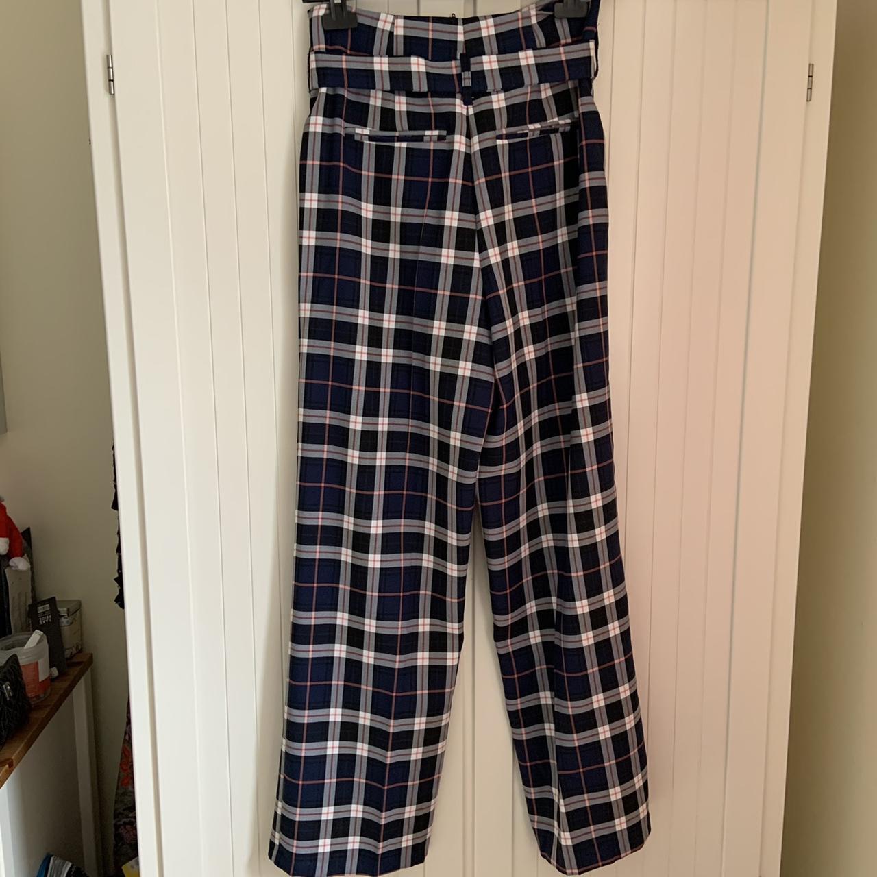 asos blue wide leg trousers in plaid / tartan print... - Depop