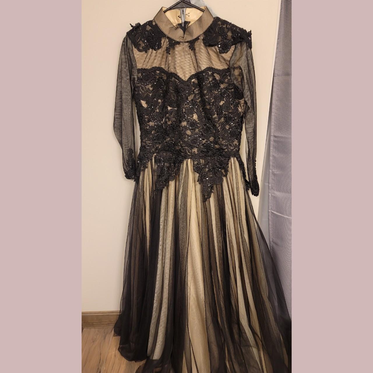 Retro prom dress . Black and beige lace with long... - Depop