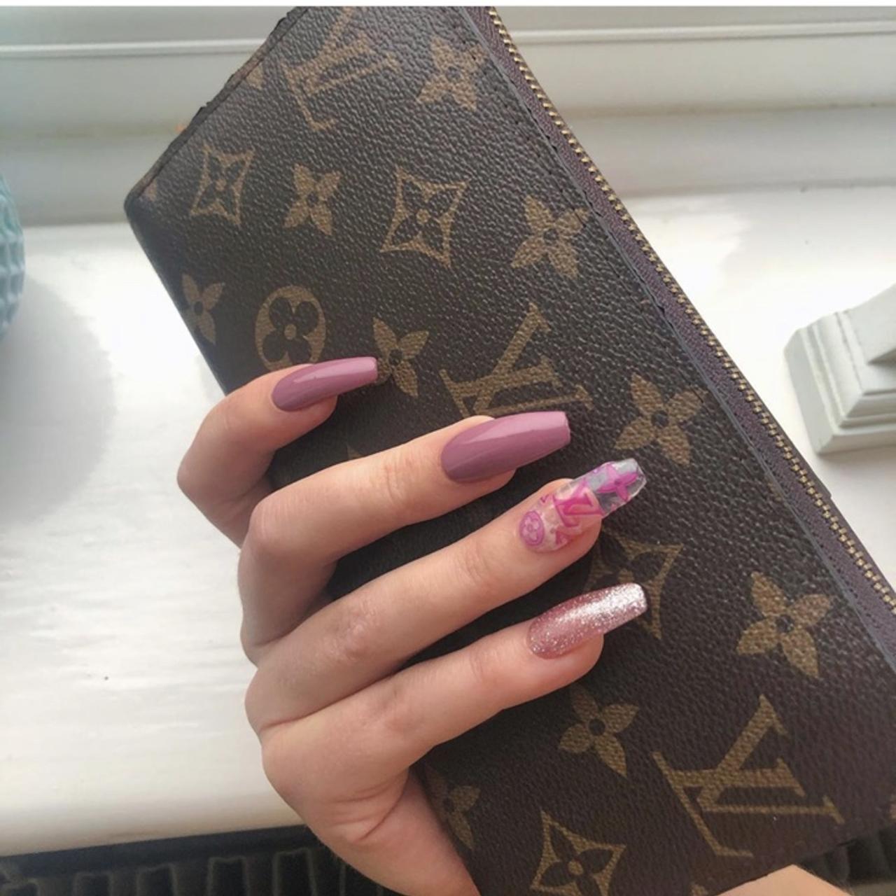 Glossy Black Louis Vuitton Inspired Press on Nails - - Depop