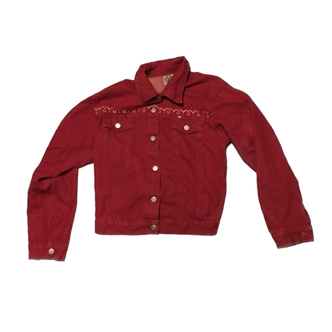 dark red denim jacket