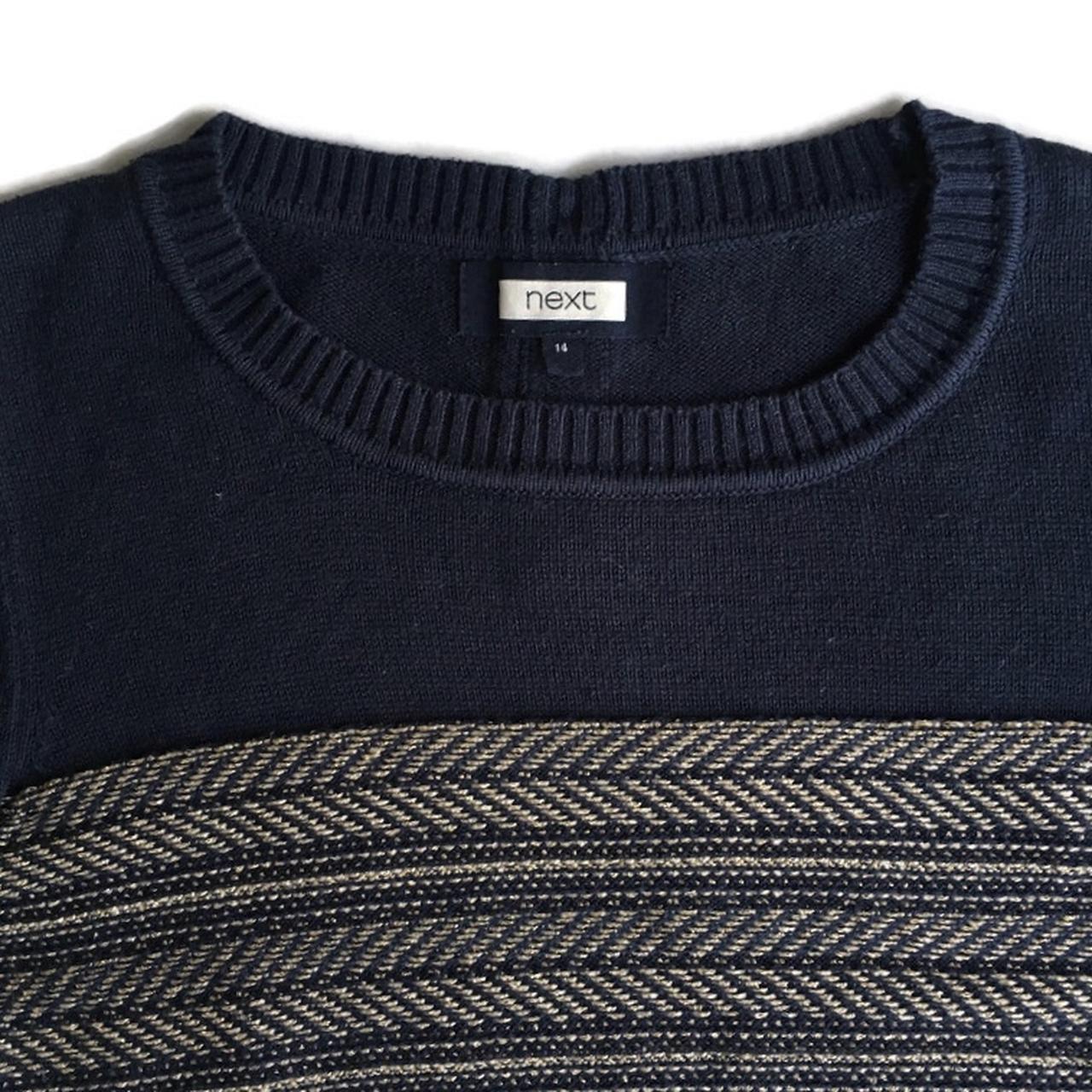 Next navy and gold Jumper With gold threadings in... - Depop
